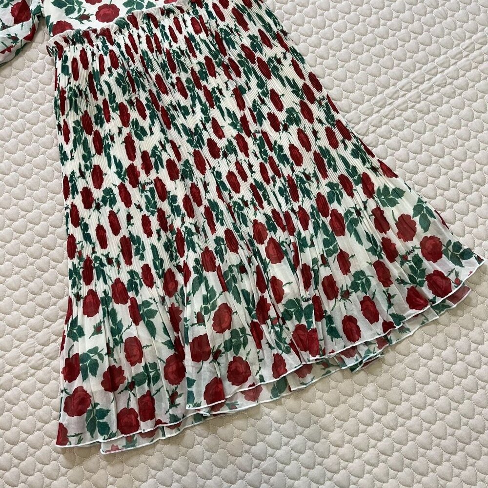 NWT GANNI Floral Print Pleated Georgette Mini Dress Size 36 Jenney - Picture 4 of 12